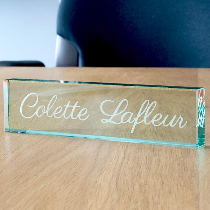 PlaqueMaker NamePlates for Desks, Custom-Engraved Glass NamePlate, Office Decor (Jade) | 8 x 2 inches