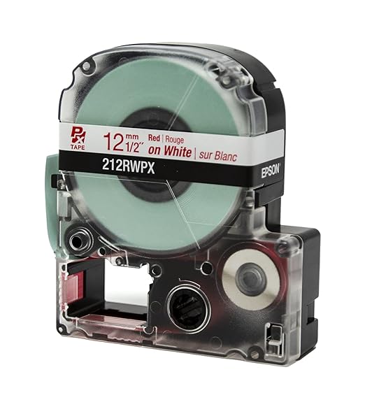 Epson LABELWORKS 212RWPX Genuine PET (Polyester) Tape Cartridge - Red on White Label Maker Tape - 1/2" (12MM) Wide, 30'