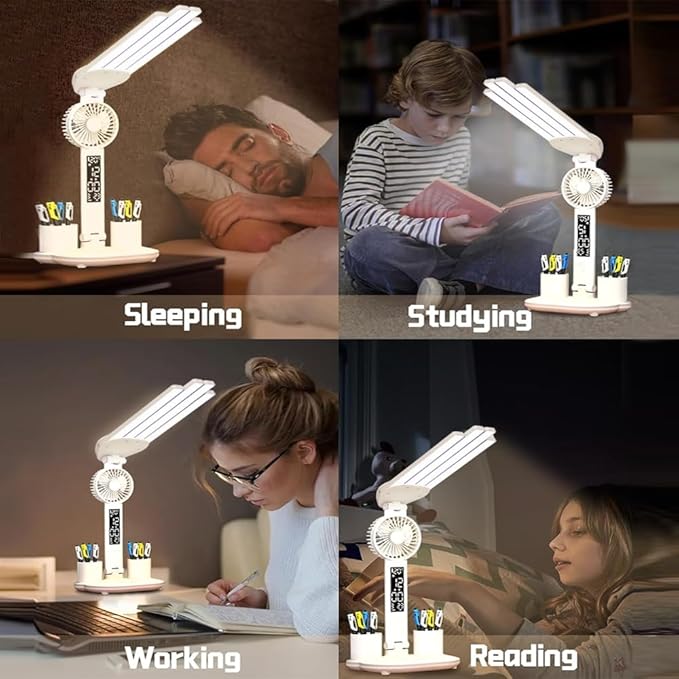 Led Desk Lamp Foldable Study Light Adjustable Table Lamp with Pen Holder, 3 Brightness Levels, USB Charging Port