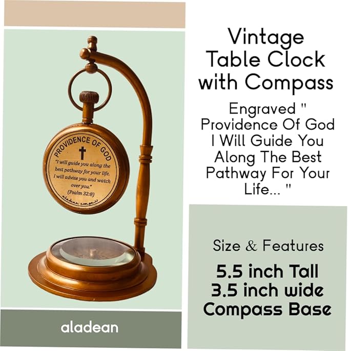ALADEAN Inspirational Gift Table Compass | I Will Guide You Quote Engraved Desk Compass - Religious Gift Shelf Vintage Decor Christian Gift (Providence of God)