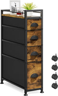 LASZOLA 4 Drawer Narrow Dresser Slim Cabinet Skinny Storage Tower Chest, Ideal for Small Spaces Bathroom Bedroom, Between Washer and Dryer, Lightweight Mobile on Wheels, Sturdy Fabric Drawers, Brown