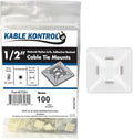 Kable Kontrol Zip Tie Mounts, 1/2” Sq, Natural White, 100 Pcs, Adhesive Backed Multi-Purpose Mounting Squares Nylon Cable Tie Wrap Anchor Pads for Cable Management