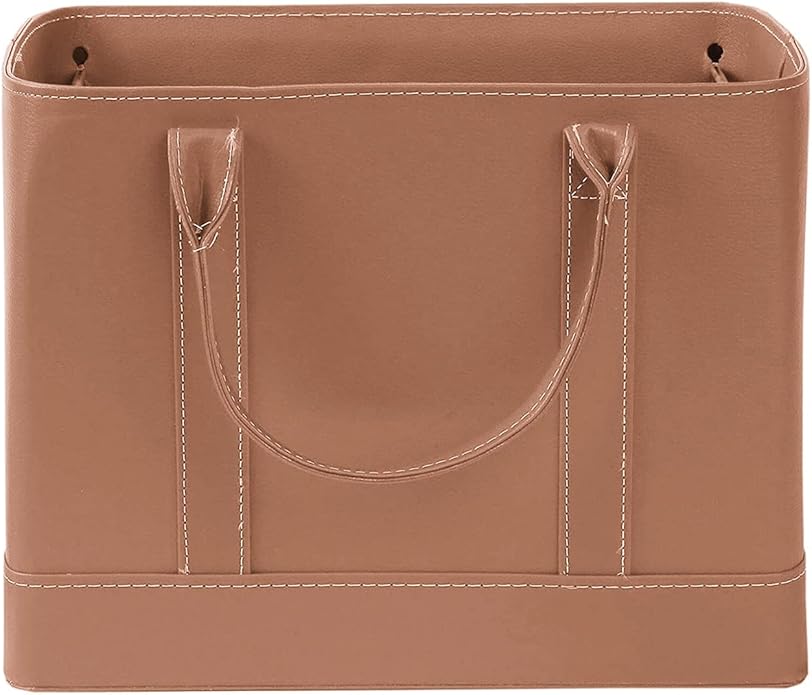 HOME DISTRICT Chic File Organizer Tote - Important Document Organizer Bag, Portable File Box with Handle, Brown
