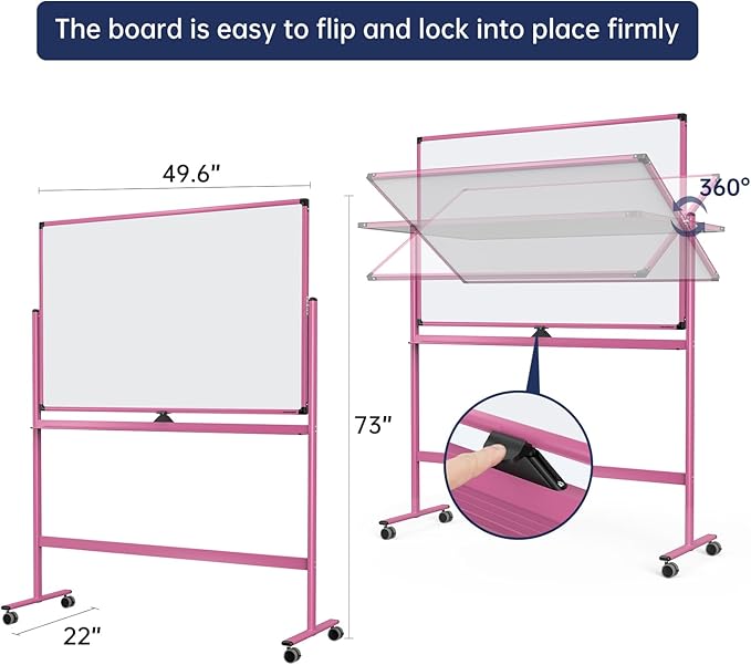 Large Dry-Erase Rolling Magnetic Whiteboard - 48 x 32 Inches Dry Erase Board with Stand Height Adjust Double Sides Mobile White Board Easel on Wheels with 25 Sheets Paper Pad Office, Home & Classroom