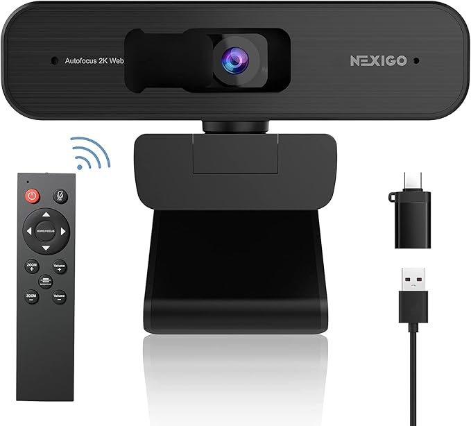 NexiGo N940P 2K Zoomable Webcam with Remote and Software Controls, Sony Sensor, 1080P@60FPS, 3X Zoom in, Dual Stereo Microphone for Zoom/Skype/Teams/Webex (Black) (Renewed)