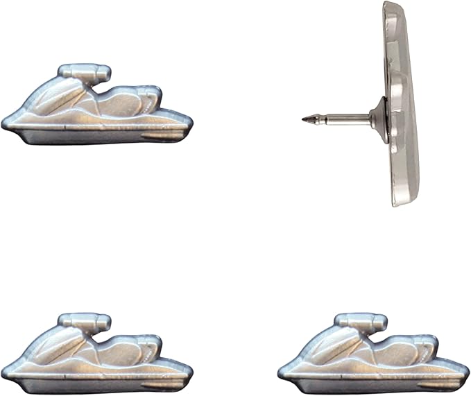 Jet Ski Push Pins - Silver Jet Ski Map Pins for Cork Boards, Maps, or Lapel Use - Designed in USA - Set of 4
