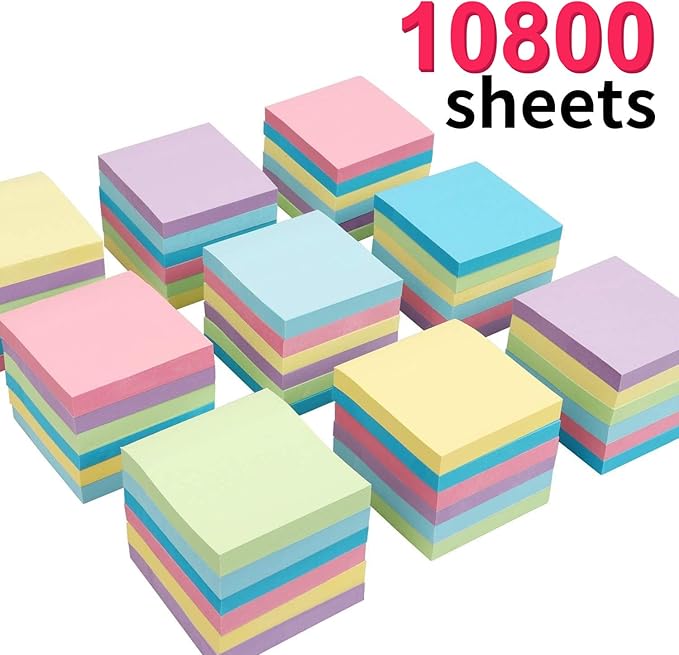 MyLifeUNIT Sticky Notes 3x3, Bulk Pack 108 Note Pads 10800 Sheets for Daily Reminder, Self-Stick Notes with 6 Assorted Colors for Office Home Notebook Supplies