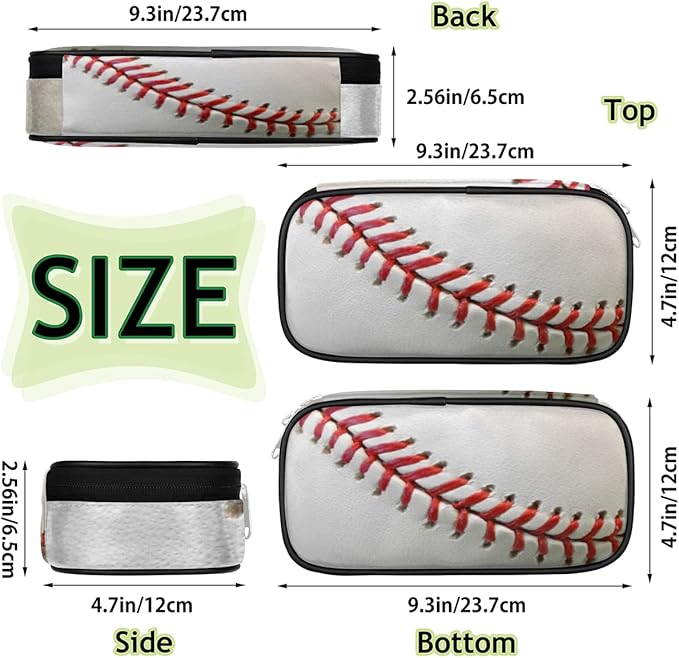 Pardick Baseball Print Big Capacity Pencil Pen Case Sport Large Pencil Pouch with Zipper Compartments Pencil Bag for Boys Girls Adults Student Office School Supplies