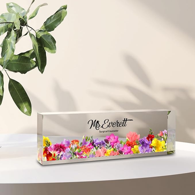Desk Name Plate Personalized, Custom Name Plates for Classroom, Office Desk Decor Nameplate,Office Desk Accessories Decorations for Women, New Job Gift (Flower Bush 2) 731