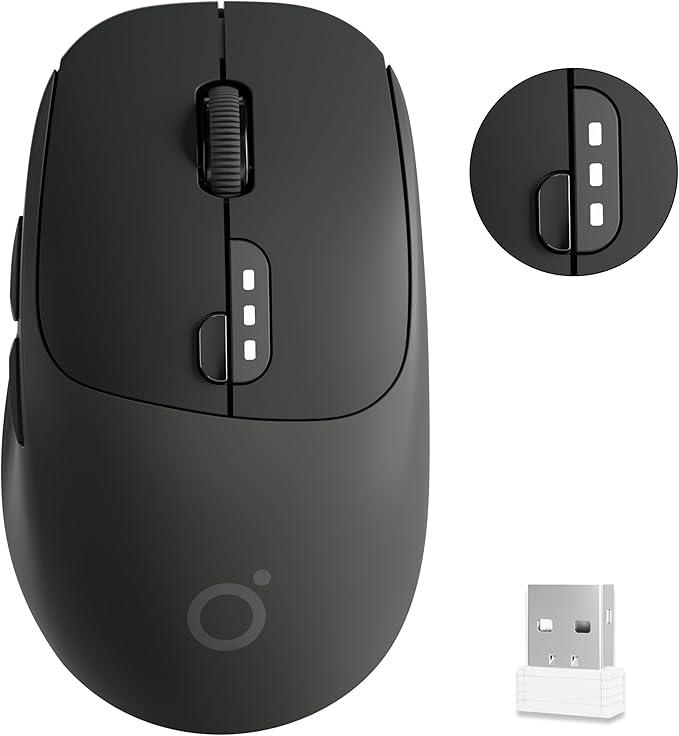 EWEADN Q5 Wireless Mouse, Bluetooth & 2.4G Quiet Computer Mouses with 1600 DPI, Battery Level Display, Ergonomic Office Mouse,6 Button Portable Cute Cordless Mice for Laptop/PC/Mac- Black
