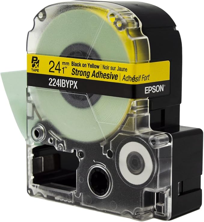 Epson LABELWORKS 224IBYPX Genuine PET (Polyester) Tape Cartridge - Black on Yellow Strong Adhesive Standard Industrial Label Maker Tape - 1" (24MM) Wide, 30'