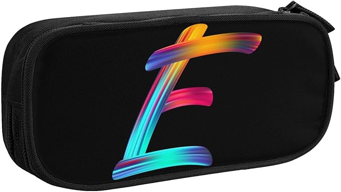 Cute Initial Pencil Case for Kids Students, Large Capacity Pencil Pouch for Boys Girls, Letter Design Pencil Box Pen Bag Office Stationery Organizer, Rainbow Letter E