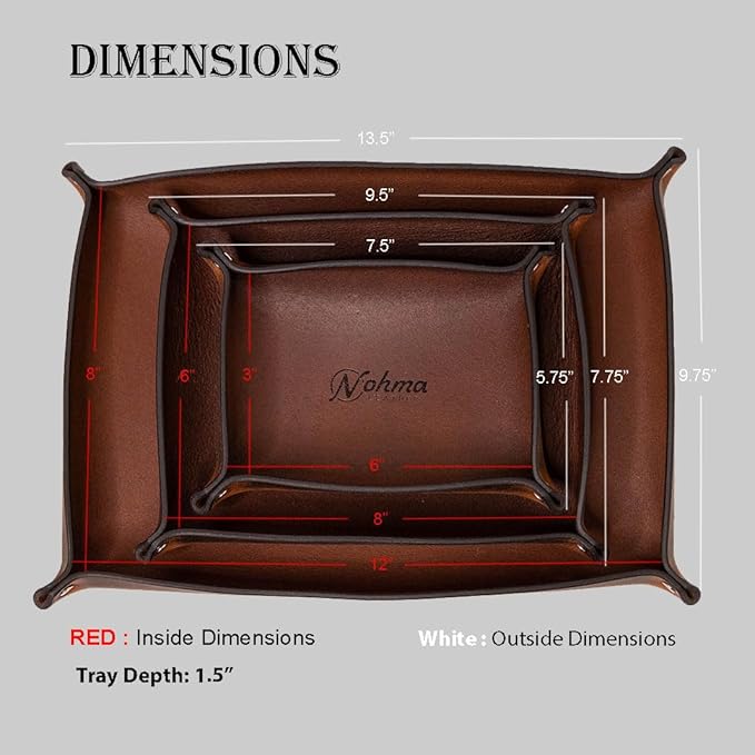 Valet Tray – Full-Grain Leather Catchall Organizer for Keys, Phone & Wallet – Rustic Nightstand & Desk Tray with Raised Sides – Handmade in USA (Vintage Brown, Large Rectangle)