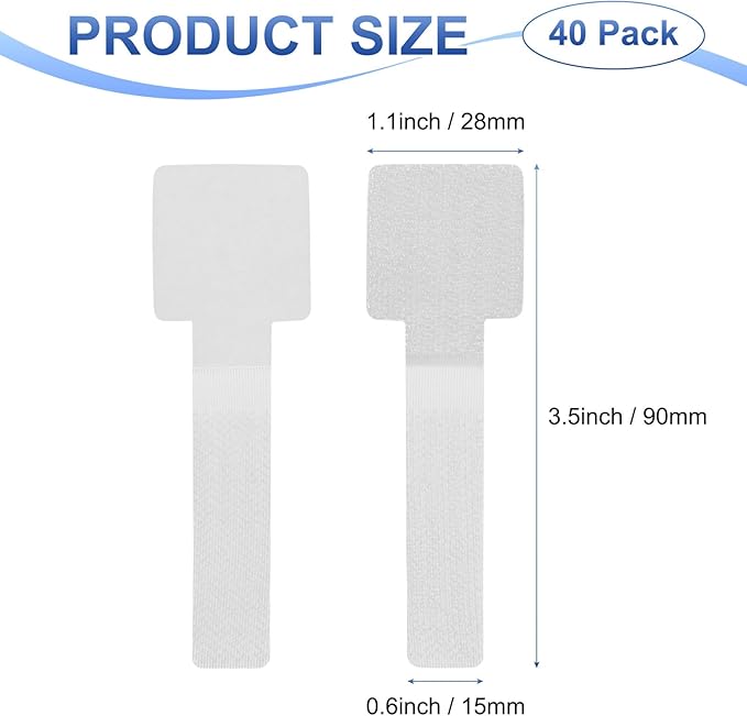 40-Pack Hook and Loop Cable Ties, 3.5 x 1.1 Inch Enhanced Self-Adhesive Cord Organizer for Desk/Home/Wall/Office Essentials, Cable Management Under Desk [White]