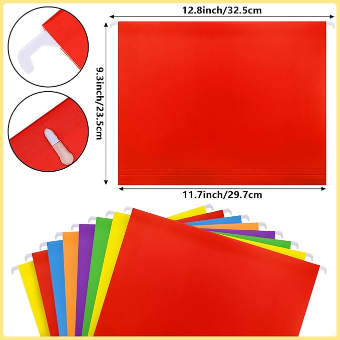 24 Hanging File Folder with Acrylic Organizer for Letter/a4 Size Desktop Clear File Storage Box with Handles for Home Work Office Use(Rainbow,Classic)