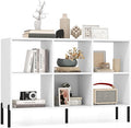 Giantex 6 Cube Bookcase, 3-Tier 47" Long Wood Bookshelf w/ 5 Metal Legs, Adjustable Shelf, Anti-toppling Device, 31.5" Tall Floor Open Shelf Bookcase, Freestanding Wooden Cube Storage Shelves