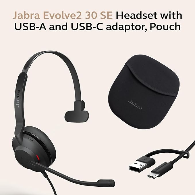 Jabra Evolve2 30 SE (2025 Version) Wired Dual-Ear Headset with Microphone for Work – Computer Headset - New USB-A and USB-C Cable - Works with All Online Meeting Platforms - Black
