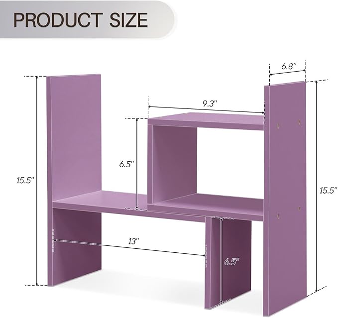 Jerry & Maggie Desktop Organizer Office Storage Rack Adjustable Wood Display Shelf Birthday Gifts Toy Home Decor Free Style Rotation Display True Natural Stand Shelf (Violet)