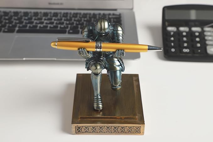 Knight Pen Holder Desk Ornament Resin Pencil Holders Desk Accessories and Organizer For Men with a Cool Pen (Blue)