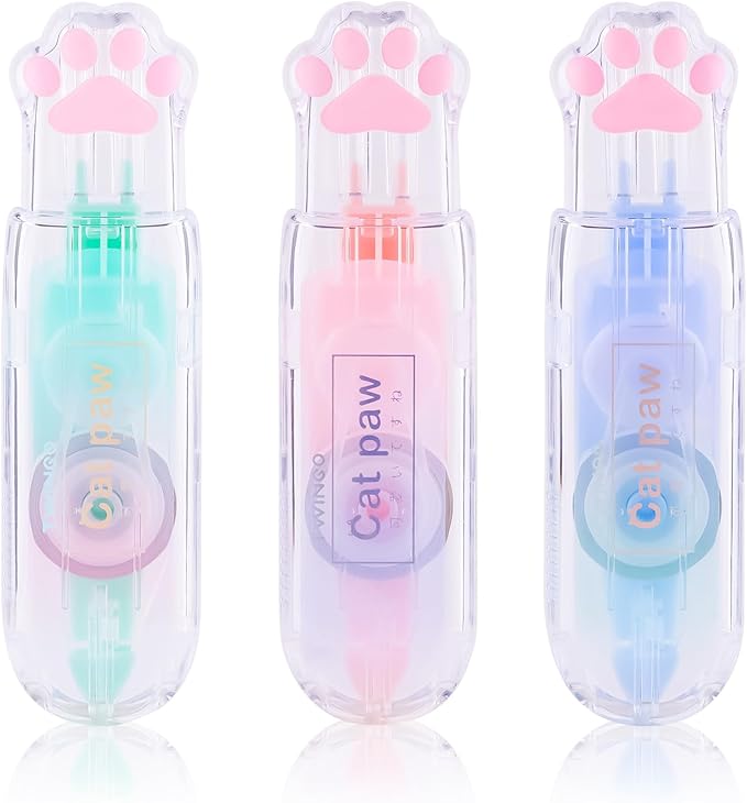 Kogcmeetl 3 Pack White Out Correction Tape, Cute Retractable Correction Tape, Kawaii Cat Paw White Out Tape for Cat Lovers Students and School Office Supplies