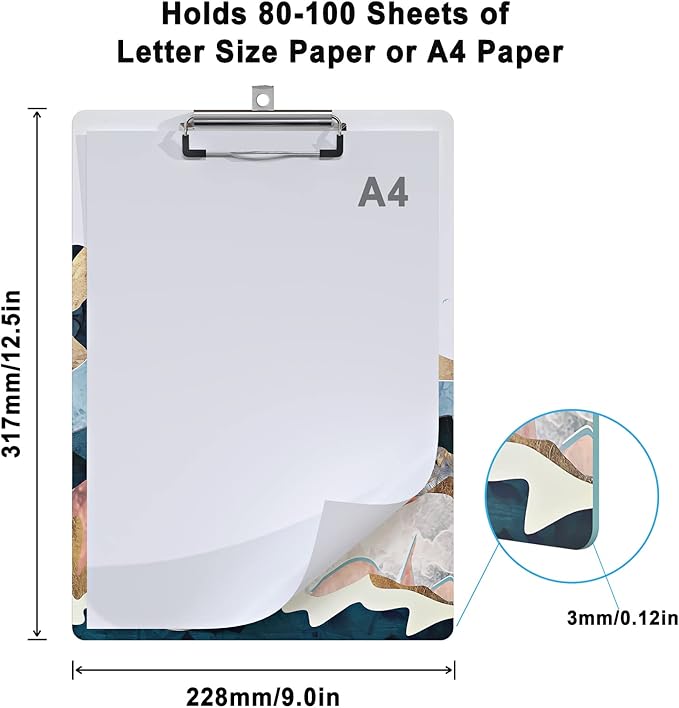 Cute Clipboard Wood Design Decorative A4 Letter Size Clip Boards for Classroom Office, Standard Size 9" x 12.5" with Low Profile Metal Clip - Abstract Scenery