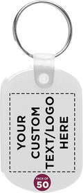 DISCOUNT PROMOS Tag Soft Plastic Keychains - 50 pack - Customizable Text, Logo - Small Key Tag Chain For Staying Organized - Rubber Key Ring Keychain – White