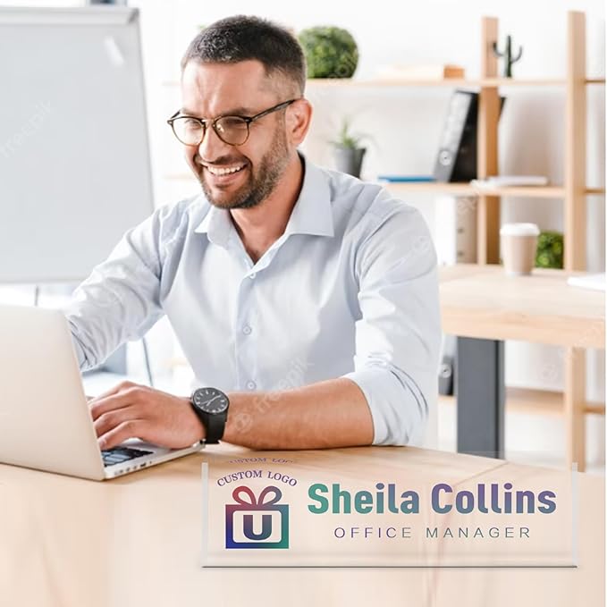 Custom Acrylic Name Plate for Desk, Employee Appreciation Gifts, Office Decor, Personalized with Logo/Photo