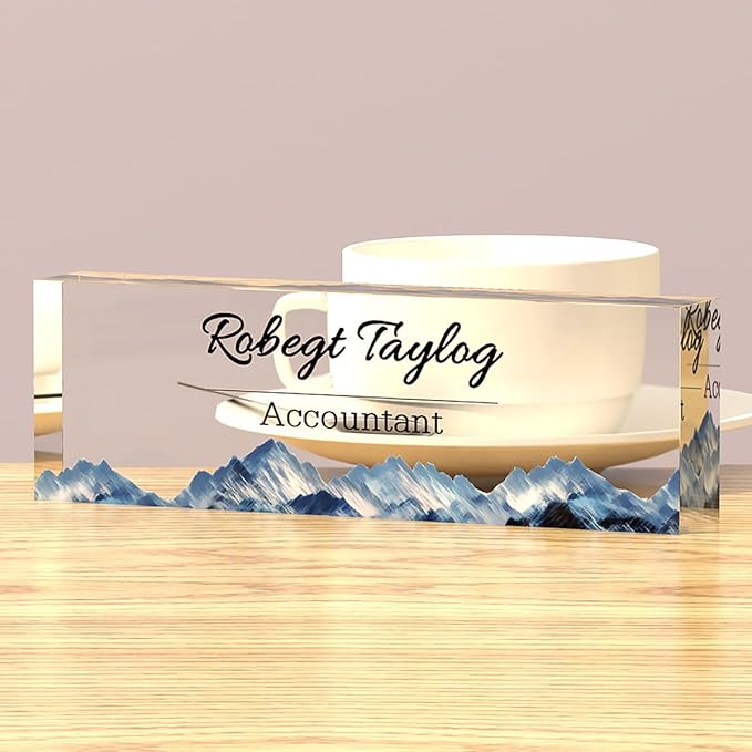 Personalized Office Desk Name Plate on Acrylic Glass - Custom Nameplate Decor, Accessories - Gift for Boss, Coworkers (Watercolor Flowers)