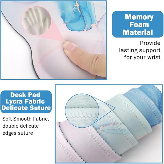 4-in-1 Gaming Mouse Pad Wrist Support Set，Desk Pad + Mouse Pad with Wrist Rest + Keyboard Wrist Rest + Coaster, Ergonomic Design for Home Office Study Game - Blue Marble