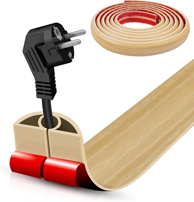 Floor Cord Cover Self Adhesive Cord Hider,10FT Cable Management, Extension Strip Protector for Wires, Prevent Cable Trips for Offices, Gyms, Exhibitions Cavity:0.3"(W) x0.28(H) WoodLightyellow
