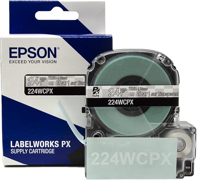Epson LABELWORKS 224WCPX Genuine PET (Polyester) Tape Cartridge - White on Clear Label Maker Tape - 1" (24MM) Wide, 30'