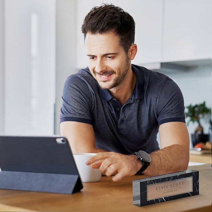 Personalized Custom Name Plates on Acrylic Glass, Office Desk Decor, Personalized Office Gift for Boss Coworkers (Watercolor Flowers)