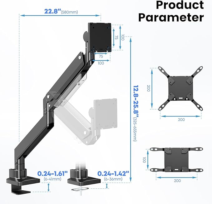 17-57 Inch Ultrawide Monitor Arm, up to 59.4 lbs, Heavy Duty Monitor Arm for Flat/Curved Display and TV, Steel Reinforcement Plate Included, VESA 75x75 to 200x200, PUTORSEN