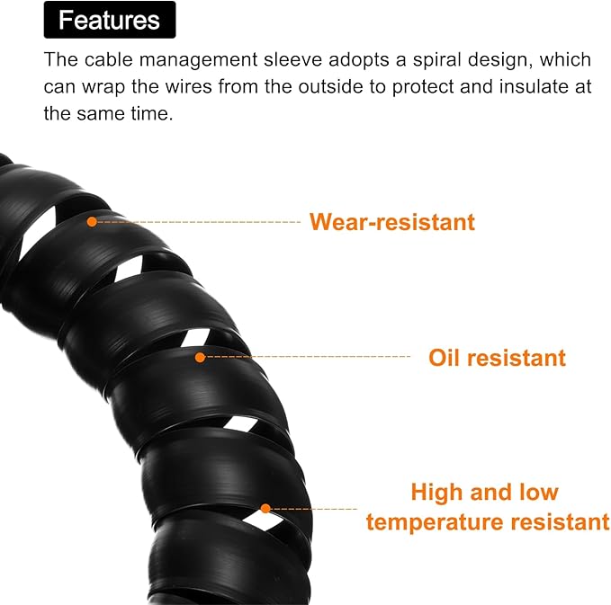 MECCANIXITY Spiral Cable Wrap 9.8ft/3.0M 40mm Cable Management Sleeve PP Insulation Cord Organizer for Computer Wire Power Cable Gas Pipe Black with Tape