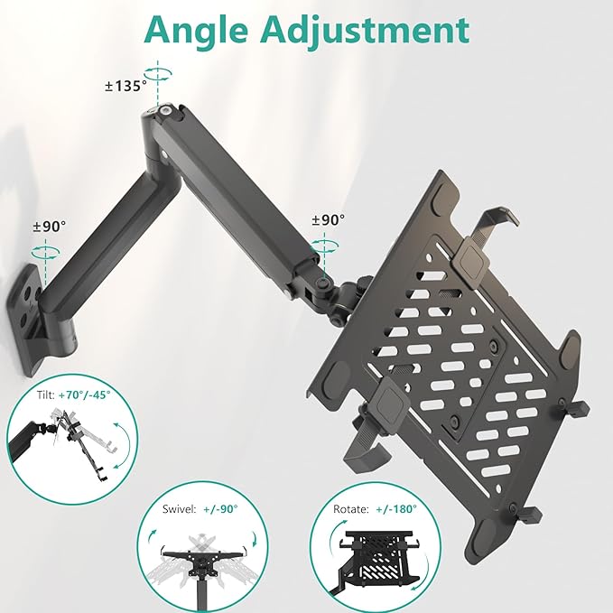 WALI Laptop Wall Mount, Full Motion Adjustable Laptop Arm Fits 10 to 17inch Notebook, 2-in-1 Monitor Wall Mount for 17 to 32inch Computer Screen, Holds up to 15.4-22lbs(GSWM001LP), Black