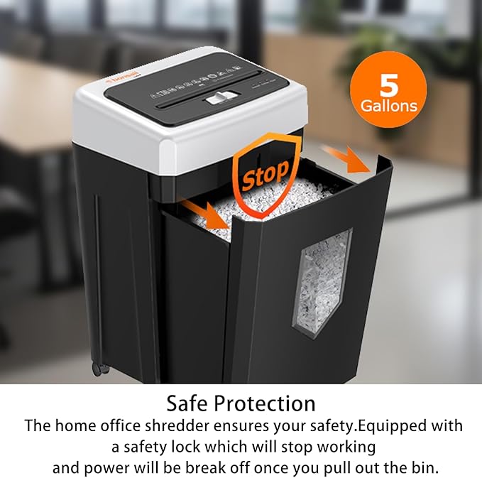 Bonsaii 15-Sheet Shredder, Office Use, 40-Minute Continuous Run Time, Heavy-Duty Cross-Cut Shredder with Jam Protection, P-4 Security Level, Destroys CDs, Credit Cards, 5-Gallon Pull-Out Waste Bin