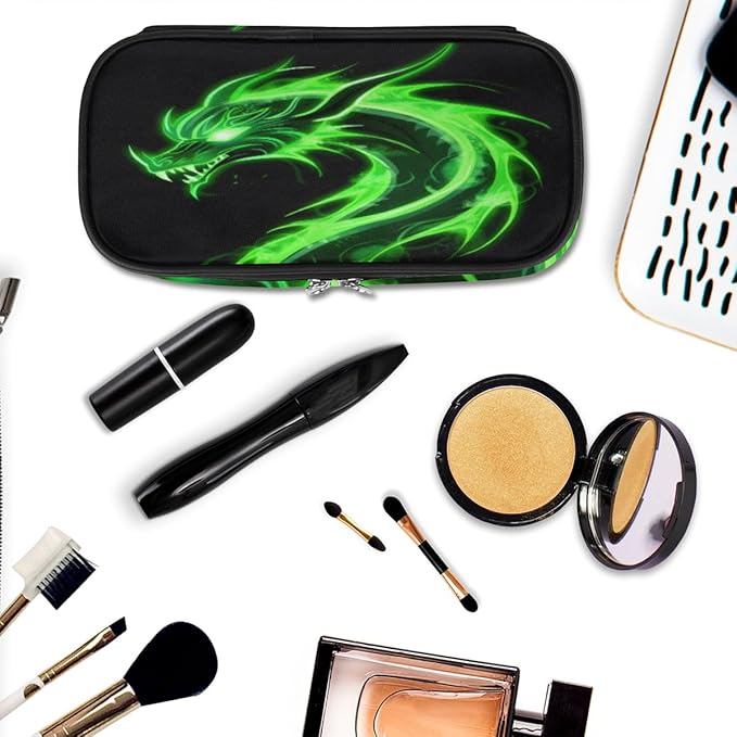 Pardick Pencil Case for Girls Boys Green Dragon Pencil Pouch Kids Teen Pencil Bags with Zipper PU Leather Pencil Organizer School Pencil Box Marker Case Organizer