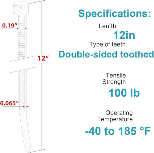 12 Inch Zip Ties Double Sided Toothed (Bulk 1000 Pack),100 LBS Tensile Strength Heavy Duty Cable Wire Ties With Self-Locking Adjustable More Durable Nylon Tie Wraps for Indoor Outdoor