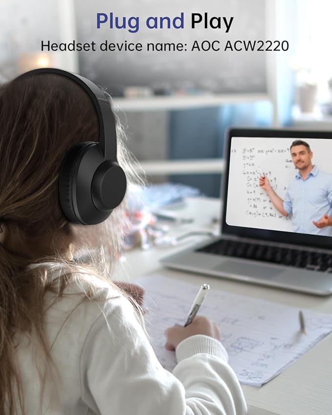 AOC USB Headset with Microphone for PC, Over-Ear Wired Headphones with Mic, Noise-Cancelling Boom, 40mm Audio Drivers, USB-A/C Compatibility for Office, Call Centers & Online Meetings (Black)