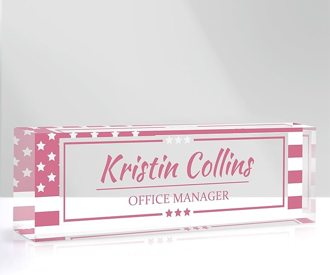 Custom Name Plate for Desk, Personalized Desk Name Plate on Clear Acrylic Glass, Appreciation Gifts for Teacher Employee Boss Coworkers Nurse, Office Desk Accessories for Women Men (Dusty Pink)