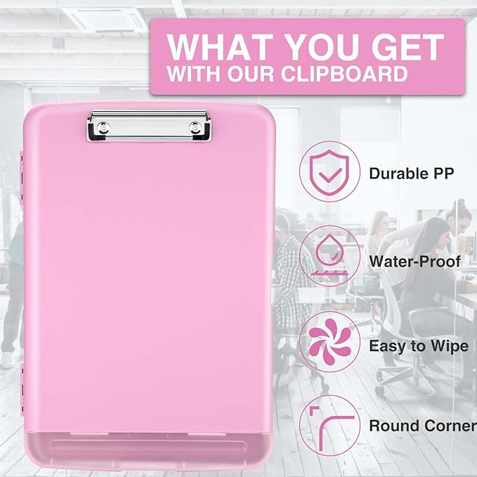 Sooez Clipboard with Storage, High Capacity Nursing Clipboards with Pen Holder, Heavy Duty Plastic Storage Clipboard with Low Profile Clip, Teacher Must Haves, School Office Supplies, A4 Letter Size