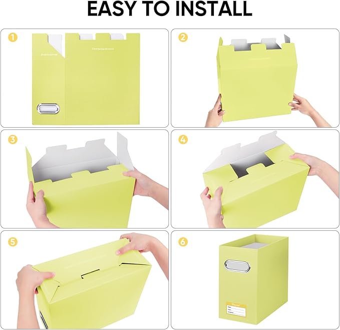 BALEINE File Organizer Box, Cardboard File Folder Organizer with Handle for Letter Size, Portable Collapsible Hanging Filing Box for Home Office Document Storage (4 Pack, Yellow)