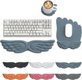 Angel Wing Keyboard Wrist Rest Set, 3 Piece Cloud Wrist Rest for Computer Keyboard with Mouse Wrist Rest and Coaster, PU Leather Memory Foam Wrist Support for Office, Home and Gaming (Cyan - A)