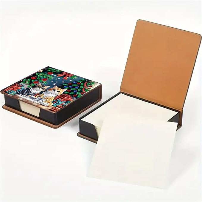 Cat Diamond Painting Kit Note Box,Memo Paper Storage Box Diamonds Art,Sticky Note Holder Diamond Art,Diamond Painting Memo Pad for Office Desk. (Cat)