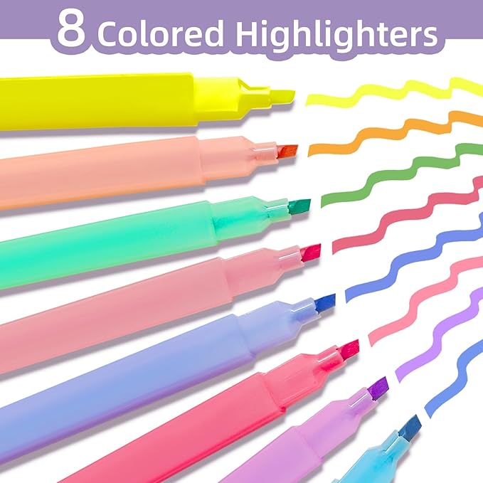 Dacono Aesthetic Cute Pastel Highlighters Set, 8 Pcs Bible Highlighter, Highlighter Assorted Colors, Bible Highlighters and Pens No Bleed, Chisel Tip, Candy Colors, No Bleed Bibles Assorted Colors