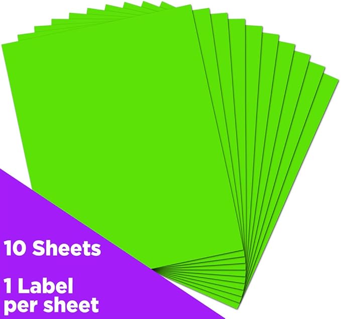 JAM PAPER Full Sheet Shipping Labels - Printable Sticker Paper - 8 1/2 x 11 - Neon Green - 10 Full Pages/Pack