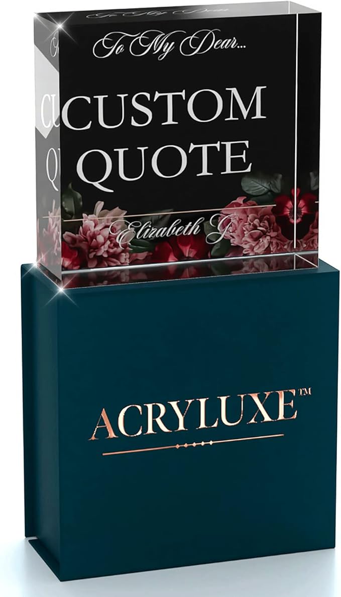 Personalized Gifts, Custom Quote Block Letter Board,Crystal-Clear Acrylic with Gift Box,17 Styles, Holiday and Christmas Gift for Mom, Dad, Girlfriend, Him or Her, Husband, Wife (4"x4, Floweret)