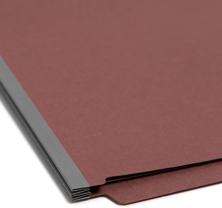 Smead 100% Recycled End Tab Pressboard Classification File Folder with SafeSHIELD Fasteners, 3 Dividers, 3" Expansion, Legal Size, Red, 10 per Box (29865)