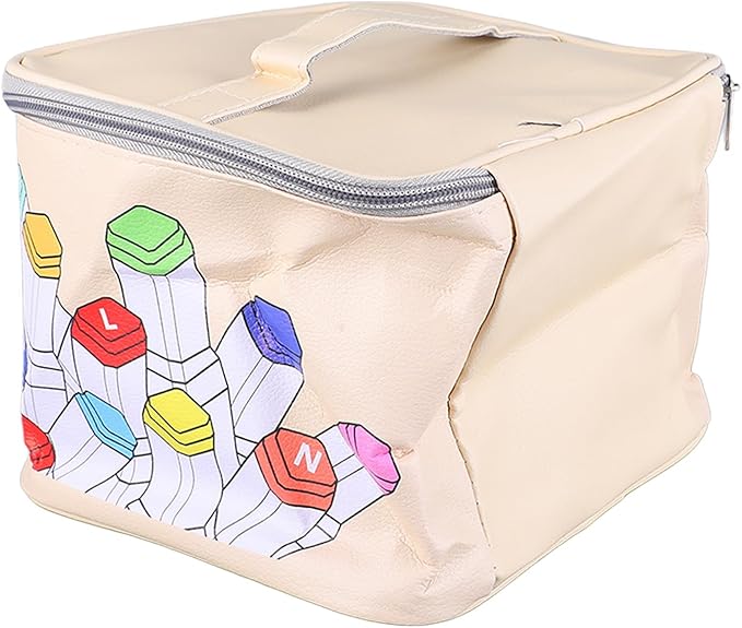 Sorandy Marker Case 120 Storage Holders, PU Leather Art Pen Organizer with Large Opening and Carry Handle for Markers Pencils Lipstick Mascara Travel
