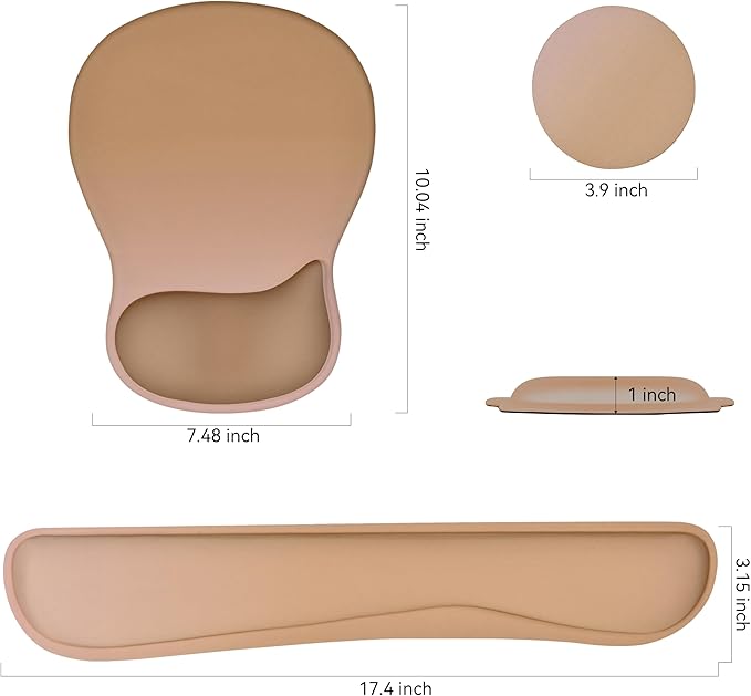 Wrist Rest Support for Mouse Pad Keyboard Set Circle Coaster Gaming Mouse Pad Ergonomic Gel Memory Foam Set for Computer, Laptop, Office, Pain Relief, Comfortably Typing Brown KM-32
